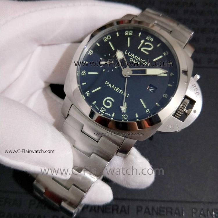 Copy Panerai PAM 531 Luminor GMT Silver Steel Watch 44mm